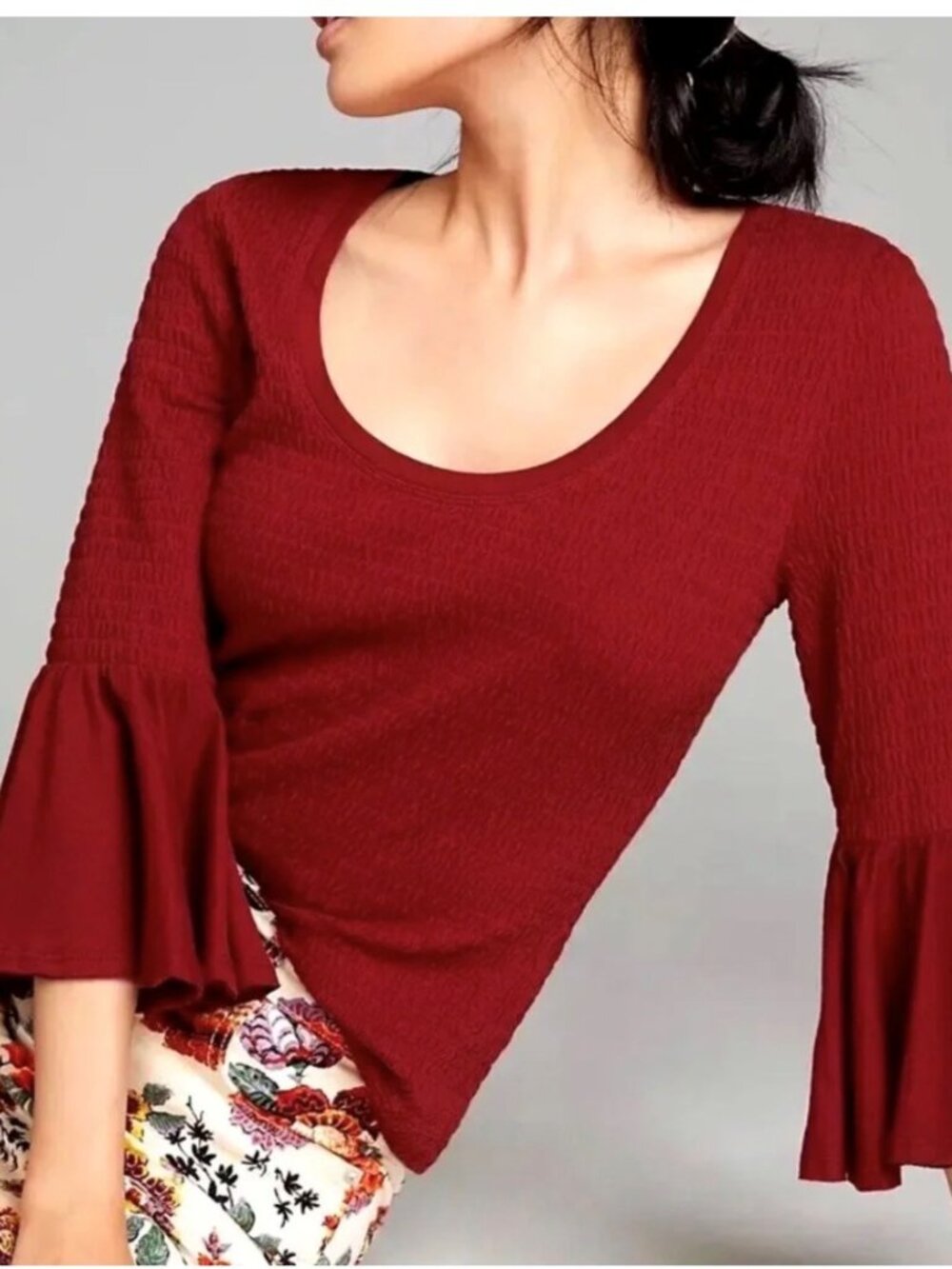 Anthropologie Smocked Top with Bell Sleeves